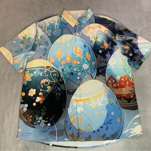 Men’s XL Artistic Easter Egg Print Button-Up Shirt